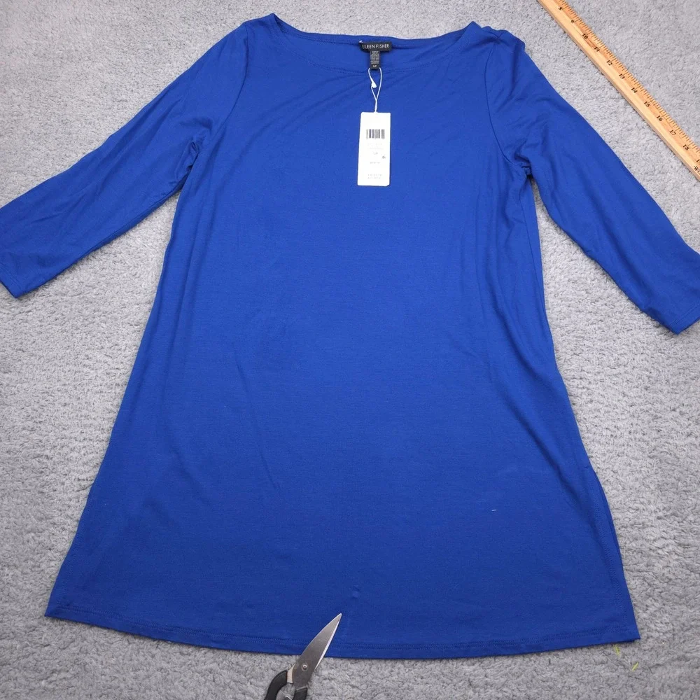 Eileen Fisher Royal Bateau NK Tunic‎ Dress Knit Long Sleeve Casual Comfy Size S